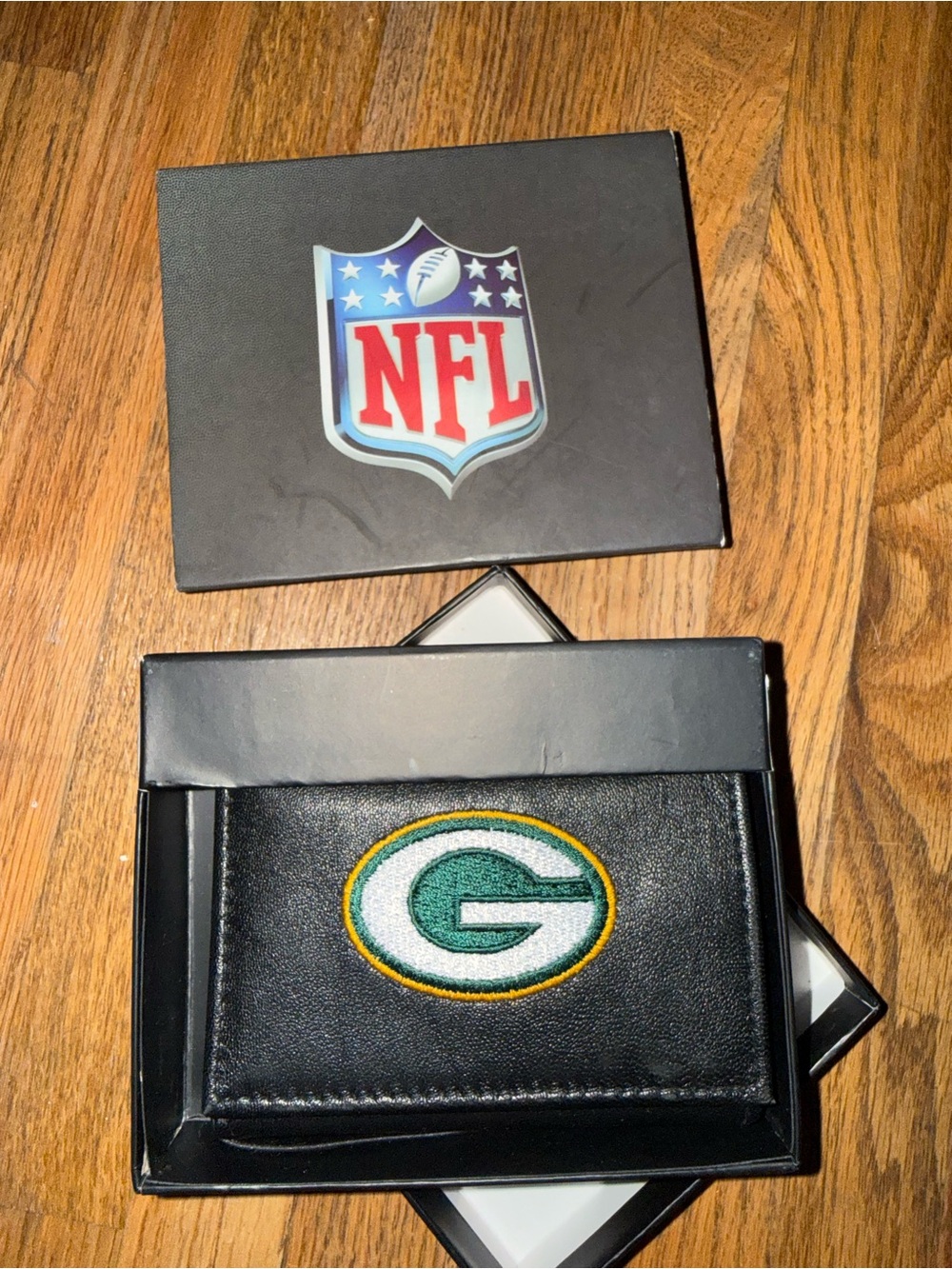 NFL Green Bay Packers Black Leather Card Holder with Embroidered Logo